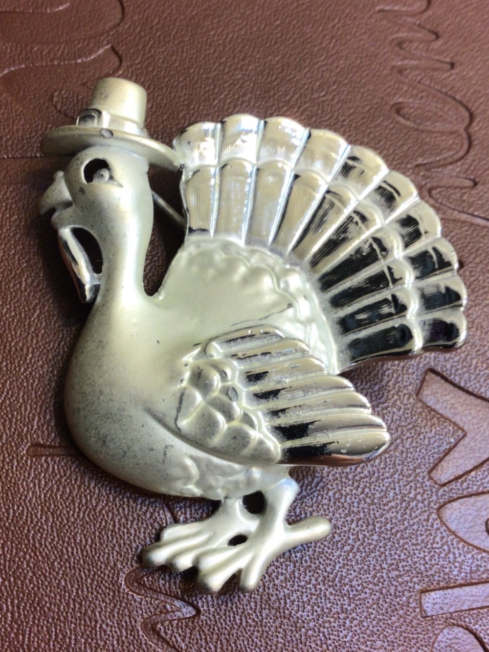 Whimsical Vintage Brooch Pin Thanksgiving Fall Happy Turkey Piligrim Top Hat AJC